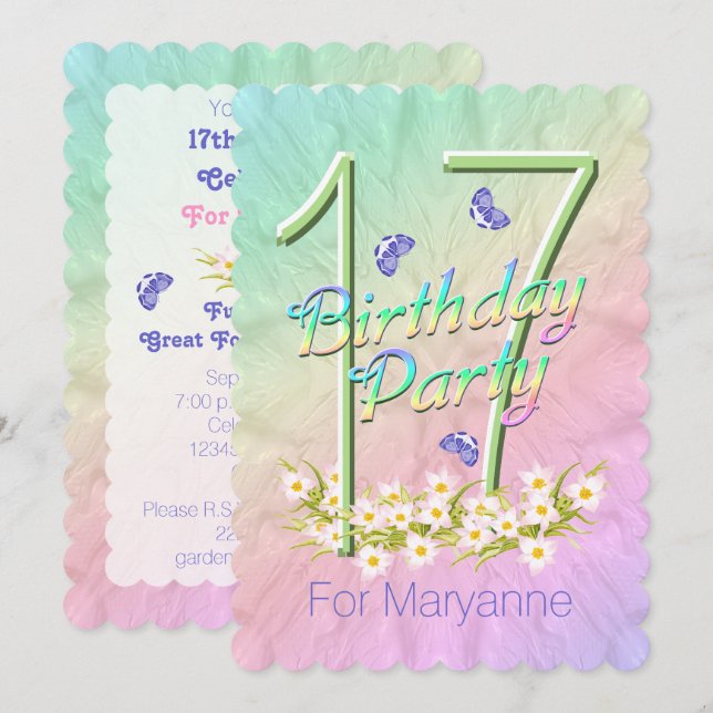17th Birthday Party Butterfly Garden Invitation (Front/Back)