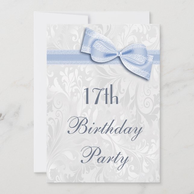 17th Birthday Party Damask and Faux Bow Invitation (Front)
