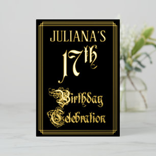 17th Birthday Party — Fancy Script & Custom Name Foil Invitation