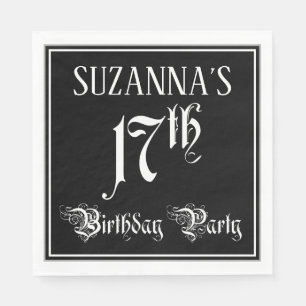 17th Birthday Party — Fancy Script + Custom Name Napkins