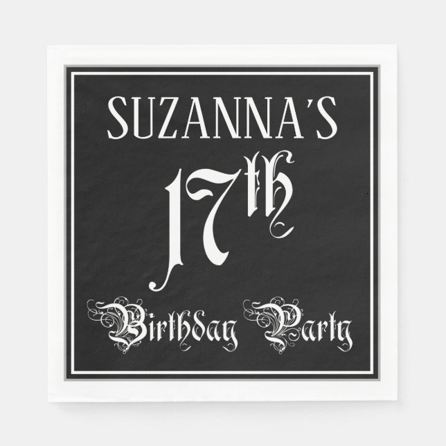 17th Birthday Party — Fancy Script + Custom Name Napkins (Front)
