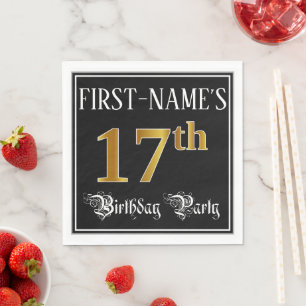 17th Birthday Party — Fancy Script, Faux Gold Lo Napkins