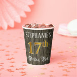 [ Thumbnail: 17th Birthday Party — Faux Gold & Faux Wood Looks Paper Cups ]