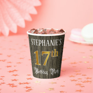 17th Birthday Party — Faux Gold & Faux Wood Looks Paper Cups