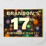 [ Thumbnail: 17th Birthday Party — Fun, Colorful Fireworks Look Invitation ]