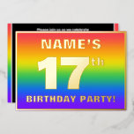 [ Thumbnail: 17th Birthday Party: Fun, Colorful Rainbow Pattern Invitation ]