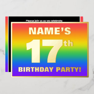 17th Birthday Party: Fun, Colorful Rainbow Pattern Foil Invitation