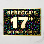 [ Thumbnail: 17th Birthday Party — Fun, Colorful Stars Pattern Invitation ]