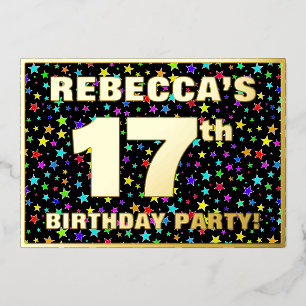 17th Birthday Party — Fun, Colorful Stars Pattern Foil Invitation