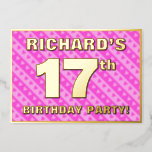 [ Thumbnail: 17th Birthday Party — Fun Pink Hearts and Stripes Invitation ]