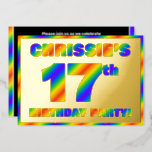 [ Thumbnail: 17th Birthday Party — Fun, Rainbow Spectrum “17” Invitation ]