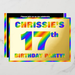 17th Birthday Party — Fun, Rainbow Spectrum “17” Foil Invitation