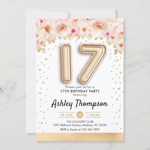 17th Birthday Party _ Gold Balloons Invitation