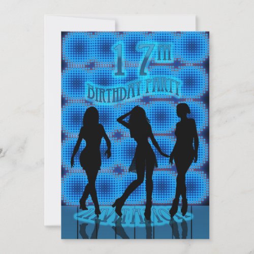17th Birthday Party Invitation, Blue Neon With Dan