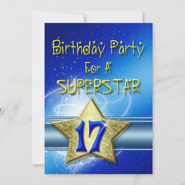 17th Birthday party Invitation for a Superstar. (Front)