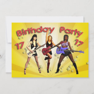 17th Birthday Party invitation with a girl band