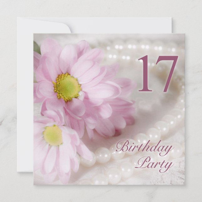 17th Birthday party invitation with daisies (Front)