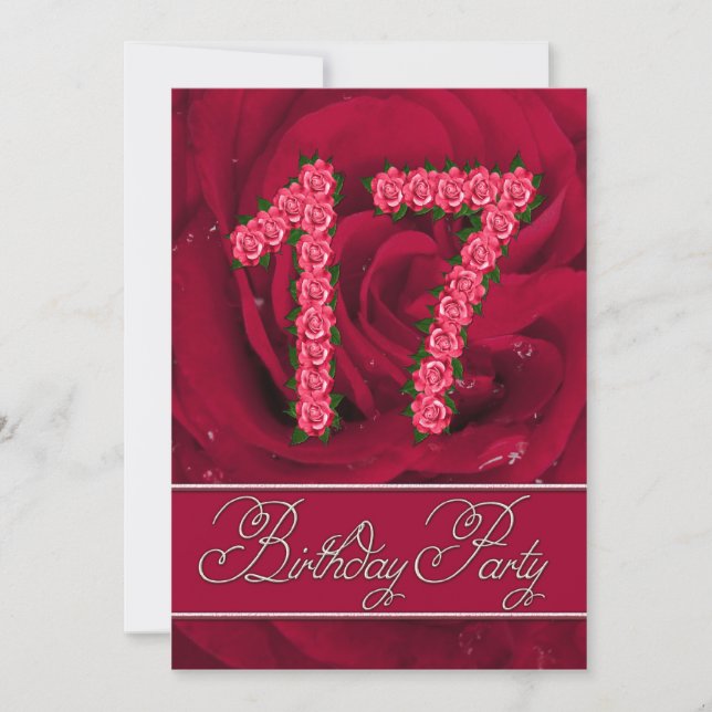 17th birthday party invitation with roses (Front)