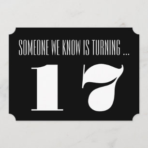 17th Birthday party Invite, black and white. Invitation