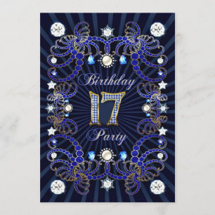 17th birthday party invite with masses of jewels
