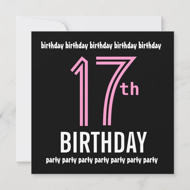 17th Birthday Party Modern Black and Color Number Invitation (Front)