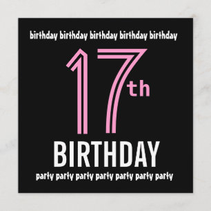 17th Birthday Party Modern Black and Color Number Invitation