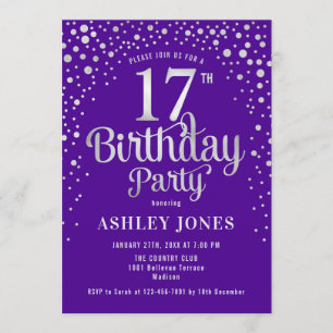 17th Birthday Party - Purple & Silver Invitation