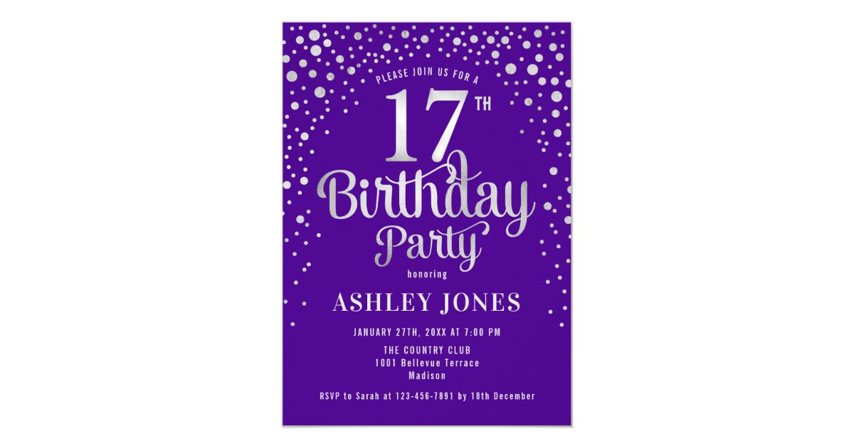 17th-birthday-party-purple-silver-invitation-zazzle