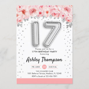 17th Birthday Party - Silver Balloons Invitation