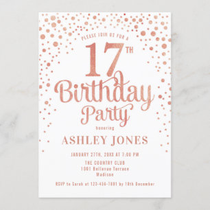 17th Birthday Party - White & Rose Gold Invitation