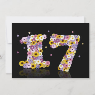 17th Birthday party, with flowered letters Invitation