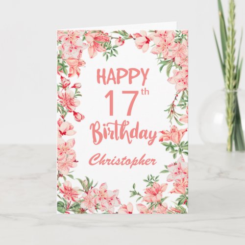 17th Birthday Pink Peach Peonies Watercolor Floral Card