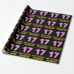 [ Thumbnail: 17th Birthday: Pink Stripes and Hearts "17" + Name Wrapping Paper ]