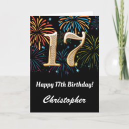 17th Birthday Rainbow Fireworks Black and Gold Card