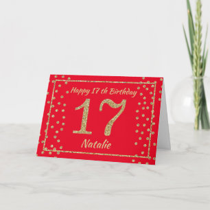 17th Birthday Red and Gold Glitter Confetti Card