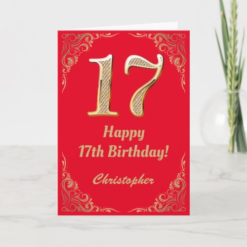 17th Birthday Red and Gold Glitter Frame Card