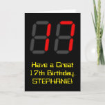 [ Thumbnail: 17th Birthday: Red Digital Clock Style "17" + Name Card ]