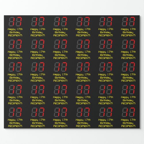 17th Birthday Red Digital Clock Style 17  Name Wrapping Paper