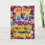 [ Thumbnail: 17th Birthday; Rustic Autumn Leaves; Rainbow "17" Card ]