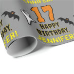 17th Birthday: Spooky Halloween Theme, Custom Name Wrapping Paper<br><div class="desc">This spooky and scary Hallowe'en birthday themed wrapping paper design features a large number "17" and the message "HAPPY BIRTHDAY, ", plus a customizable name. There are also depictions of a ghost and a bat on the front. Wrapping paper like this might be fun to use when wrapping presents that...</div>