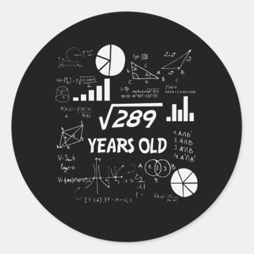 17th Birthday Square Root Math 17 Years Old Bday Classic Round Sticker