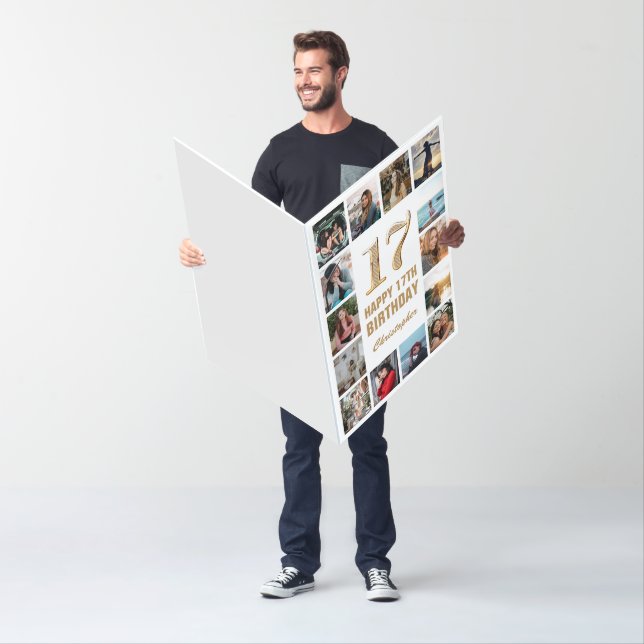 17th Birthday White Gold Photo Collage Extra Large Card (In Situ)