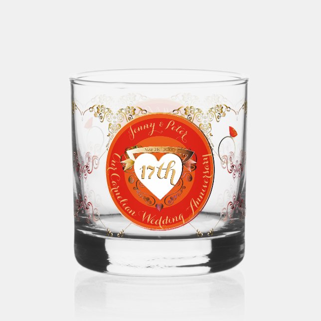 17th Carnelian Wedding Anniversary Drinkware Set Whiskey Glass (Front)