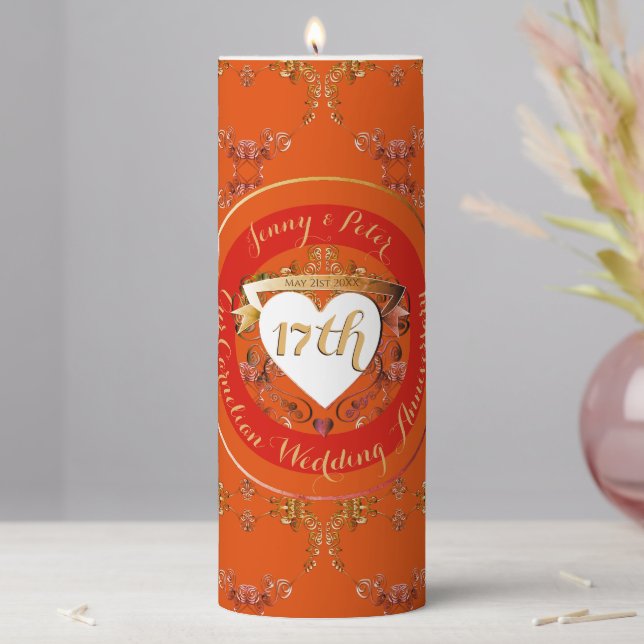17th Carnelian Wedding Anniversary Pillar Candle (In Situ)