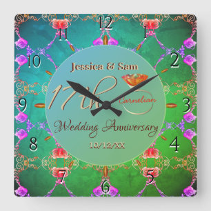 17th Carnelian Wedding Anniversary Square Wall Clock