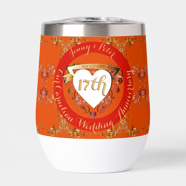 17th Carnelian Wedding Anniversary Thermal Wine Tumbler (Front)