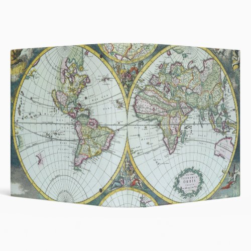 17th Century Antique World Map Frederick De Wit 3 Ring Binder