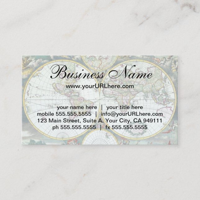 17th Century Antique World Map, Frederick De Wit Business Card (Front)