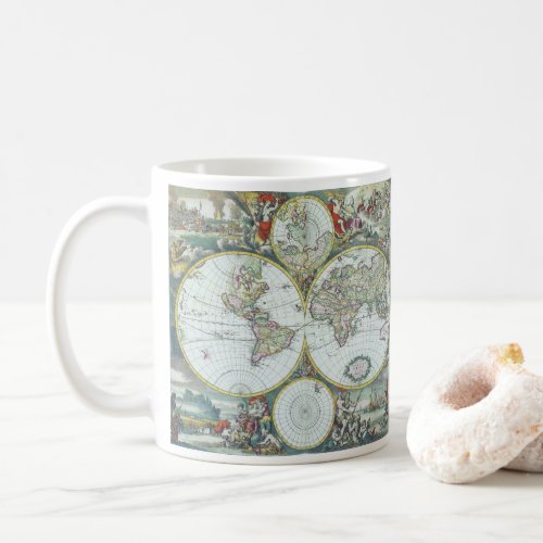 17th Century Antique World Map Frederick De Wit Coffee Mug