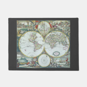 17th Century Antique World Map, Frederick De Wit Doormat